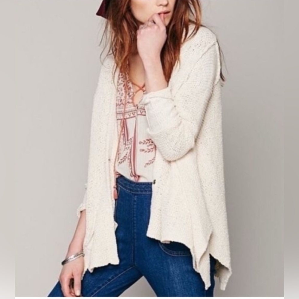 Free People Cream Open-Front Knit Cardigan - Picture 5 of 16